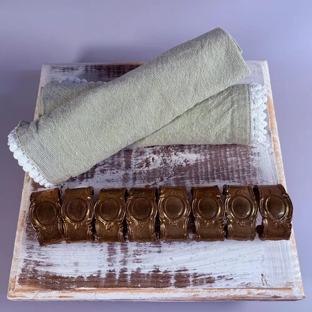 Vintage Brass Victorian Style Napkin Rings - Set of 8 - Circa 1940's